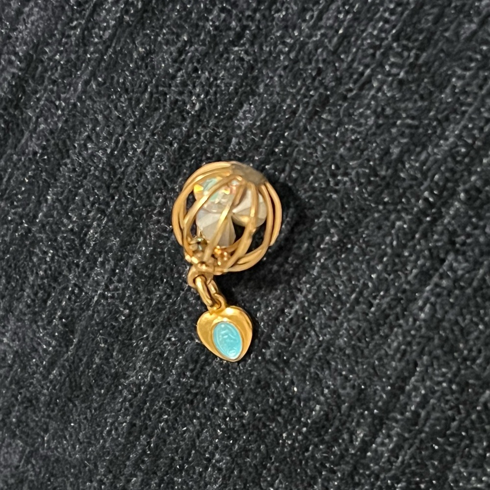 Gold-Tone Heart Drop Pendant Charm with CZ Accent